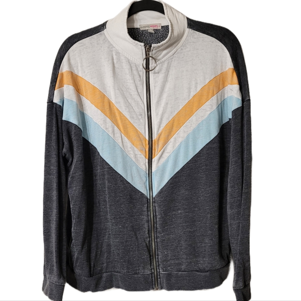 Inspired Hearts Retro Lightweight Zip-up Sweat Jacket Size XL Grey